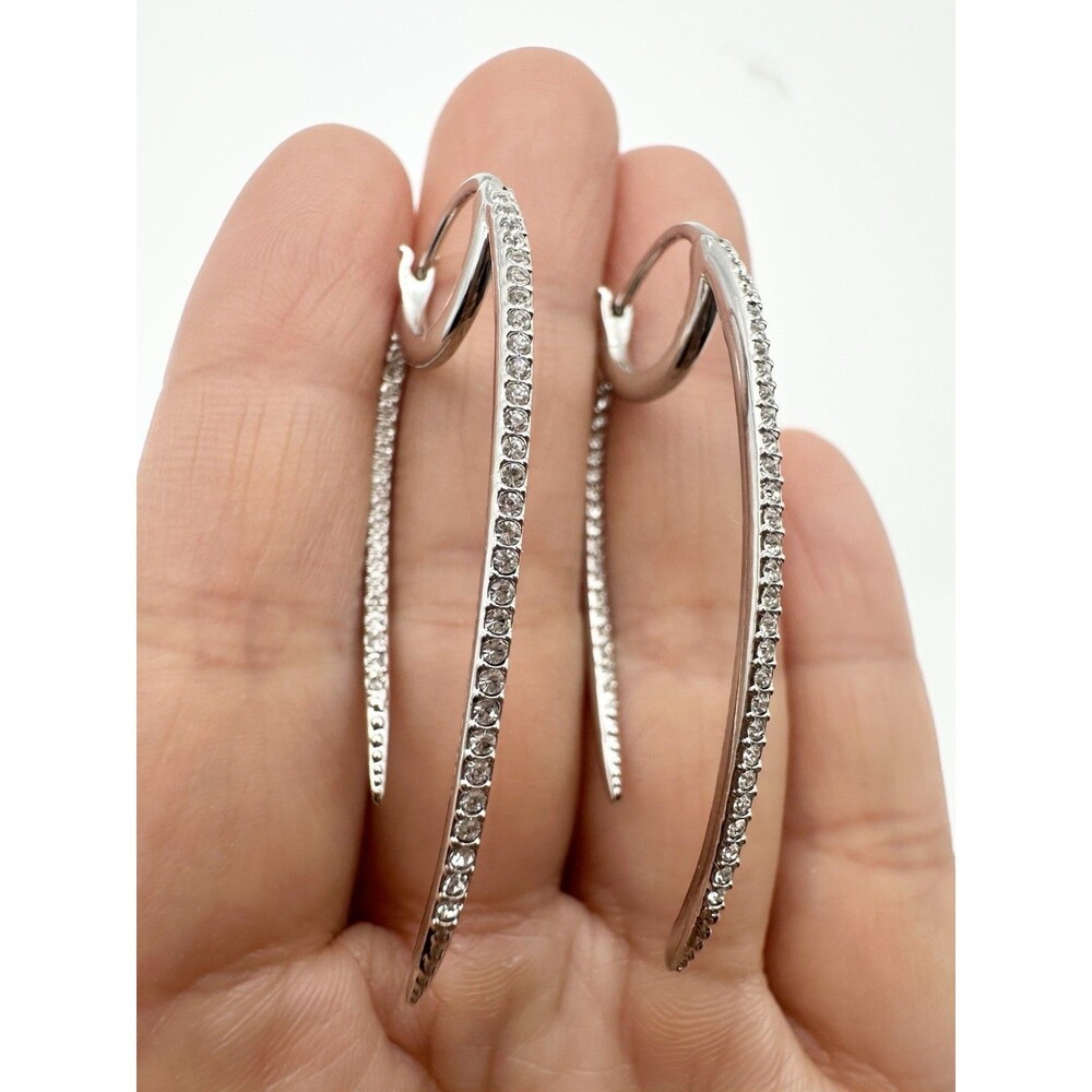 Nadri Hoop Earrings Cubic Zirconia Pave Silver Tone